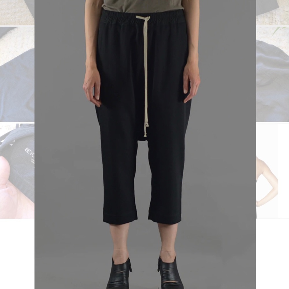 Rick Owens Drawstring Drop Crotch Pant Cropped Black New Wool